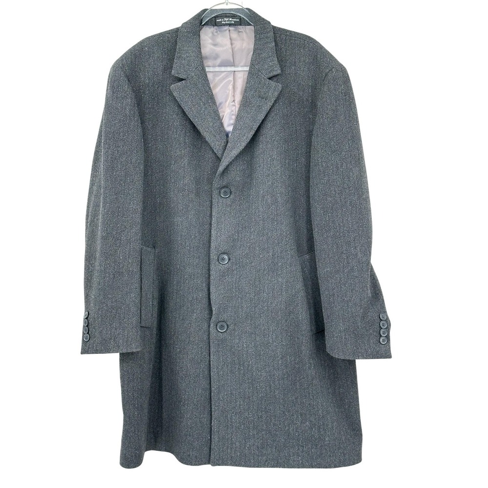 Calvin‎ Klein Coat Mens 44R Gray Herringbone Overcoat Old Money Classic Trench